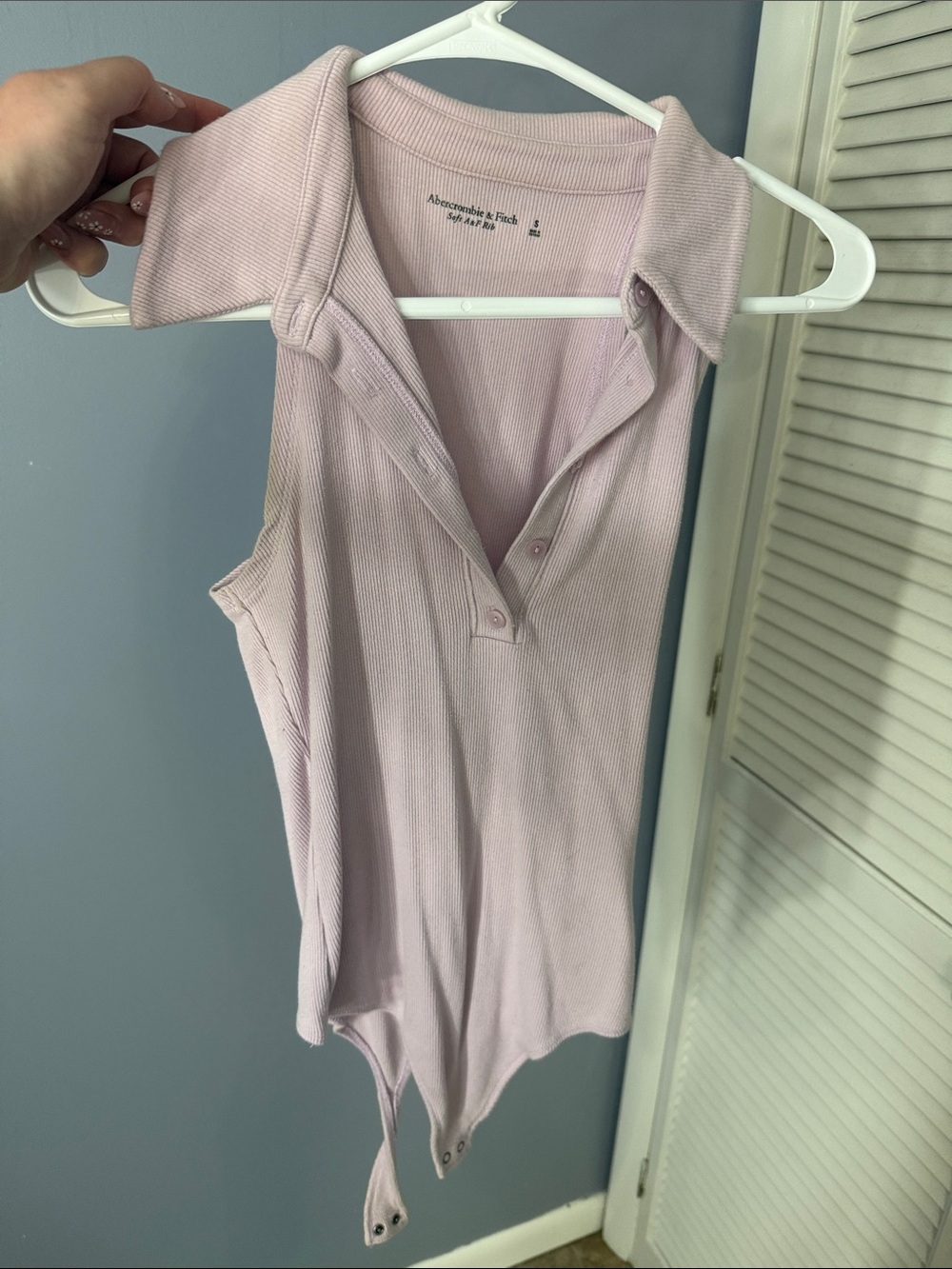 Abercrombie & Fitch Sleeveless Ribbed Polo Bodysuit - Light Lavender